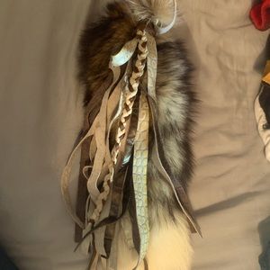 Real fox tail and leather purse attachment